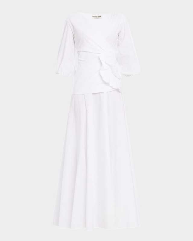 Flower-Embellished Stretch Cotton Maxi Dress